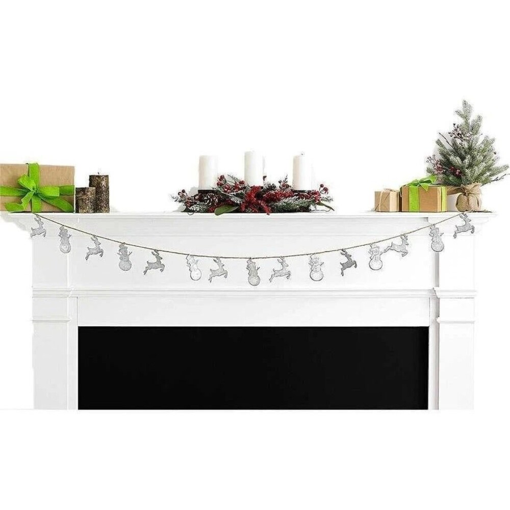 New Martha Stewart Snowman and Reindeer Christmas twine tin garland